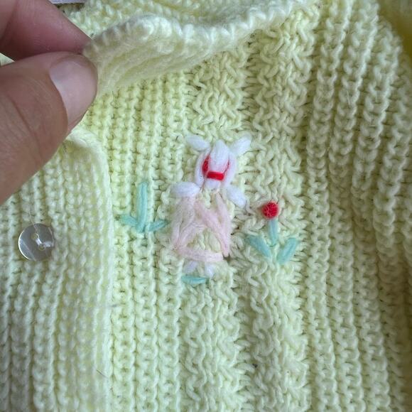 Vintage CRADLE KNIT embroidered flowers Sweater Cardigan 3 mon yellow cardigan - Picture 5 of 10